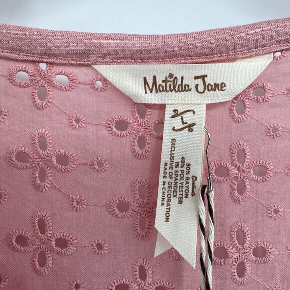 Matilda Jane Heart to Heart Possibilities Pink Knit Henley Popover Top Large NWT - Picture 5 of 5
